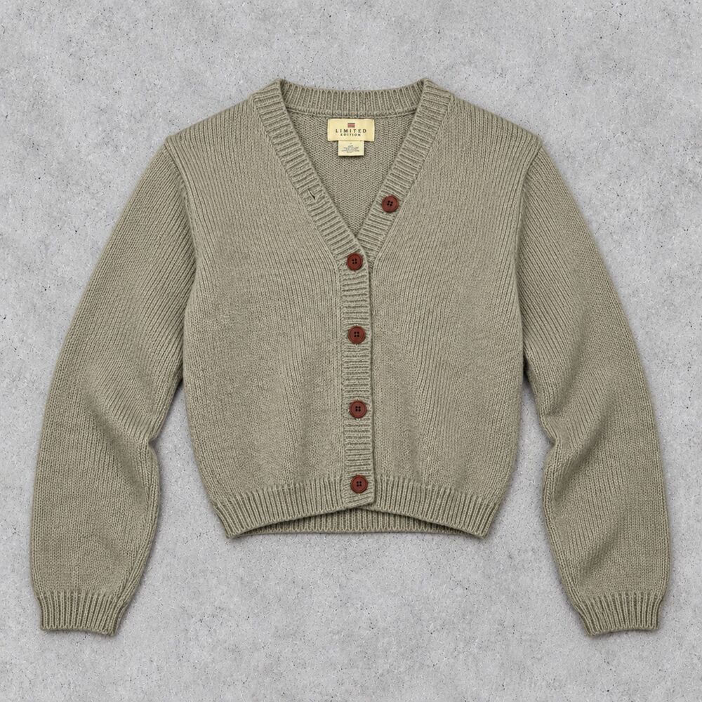 VTG The Limited 100% Wool Cropped Cardigan Khaki Knit Button 90s